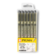 Kit com 6 Canetas Nankin Pigma Micron Pretas Xsdk-6a Sakura