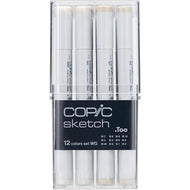 Estojo Marcador Copic Sketch Ponta Dupla com 12 Cores Cinza Quente