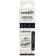 Estojo Caneta Tecnica Pin Fine Line Preto com 4 Unidades Lettering