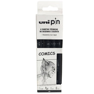 Estojo Caneta Tecnica Pin Fine Line Preto com 4 Unidades Comics