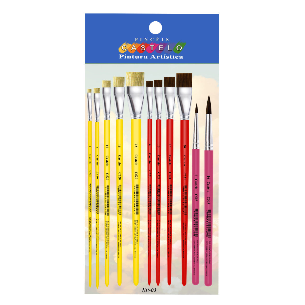 Kit de Pinceis Castelo para Pintura em Tela - 11 Unidades Modelo 03 ...