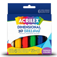 Estojo Tinta Dimensional Acrilex Brilhante 20ml com 6 Cores