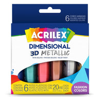 Estojo Tinta Dimensional Acrilex Metalica 20ml com 6 Cores