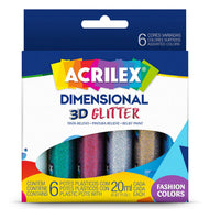 Estojo Tinta Dimensional Acrilex Glitter 20ml com 6 Cores
