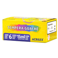 Tempera Guache Acrilex Kit com 06 Cores com 15 ml Cada - 02020