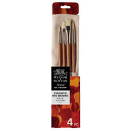 Kit com 4 Pinceis para Tinta Óleo Winsor & Newton Cabo Longo Cerda Sintética com Bolsa