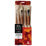Kit com 8 Pinceis para Tinta Óleo Winsor & Newton Cabo Longo Cerda Sintética com Bolsa