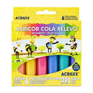 Acricor Cola Relevo Acrilex 6 Cores 20g