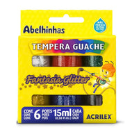 Kit Tempera Guache 06 Cores Fantadia Glitter 15ml Acrilex  - 02001