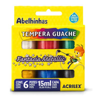 Kit Tempera Guache 06 Cores Fantasia Metallic 15ml Acrilex - 02002