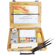Estojo Madeira Tinta Aquarela Pastilha Profissional Winsor & Newton com 21 Peças