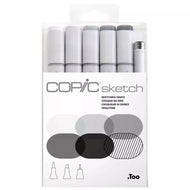 Estojo Marcador Copic Sketch Ponta Dupla com 5 Cores Cinza + Multiliner