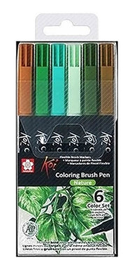 Marcador Pincel Artístico 6 Cores Koi Coloring Brush Tons Nature - Xbr-6d - Sakura