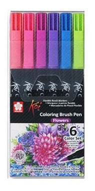 Marcador Pincel Artístico 6 Cores Koi Coloring Brush Tons Florais - Xbr-6e - Sakura