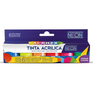 Kit Tinta Acrílica Neon Nature Colors 06 Cores 10ml Acrilex - 03906