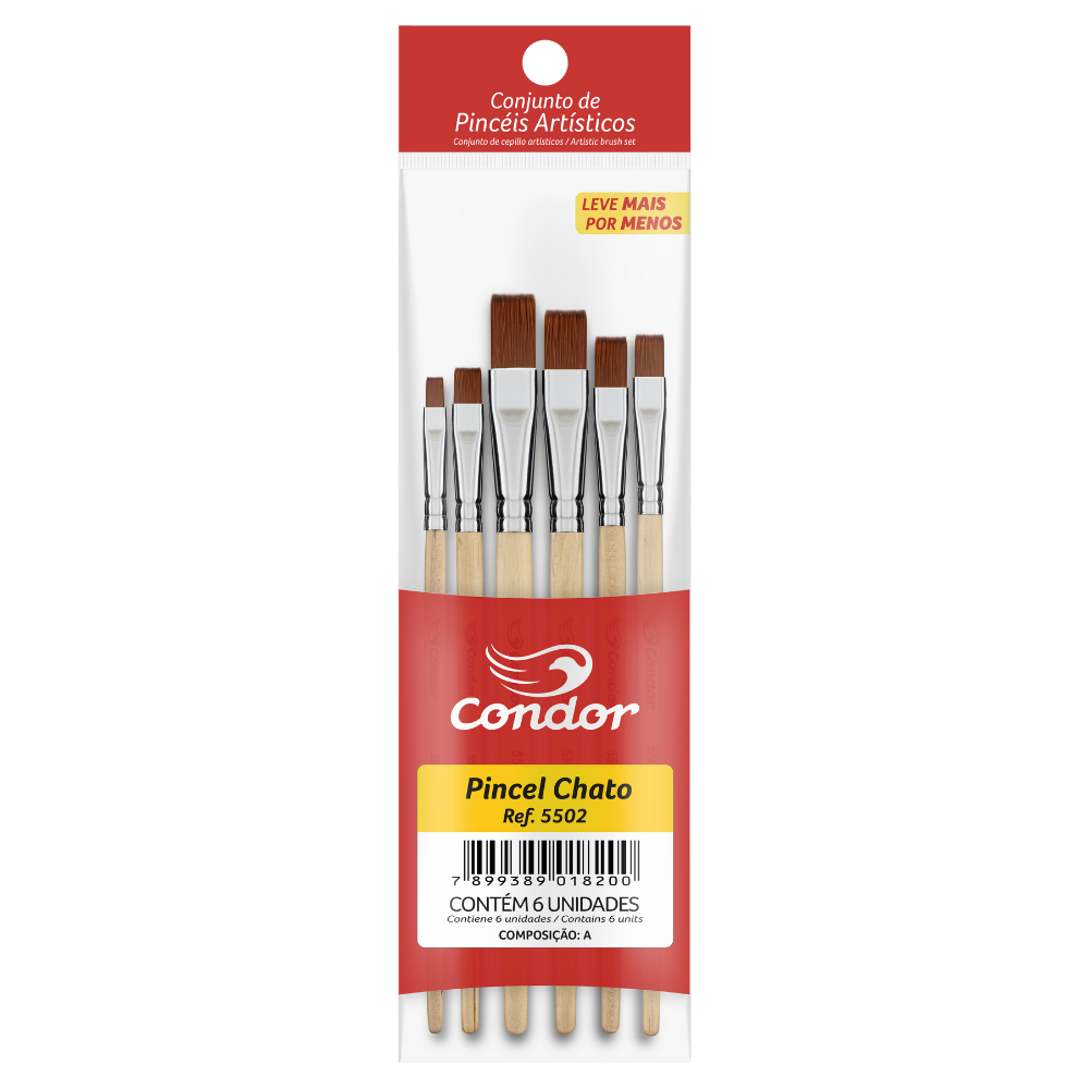 Kit Pincel Artístico Condor 5502 Chato Filamento Sintético 6 Unidades?