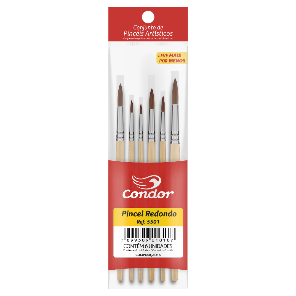 Kit Pincel Artístico Condor 5501 Redondo Filamento Sintético 6 Unidades?