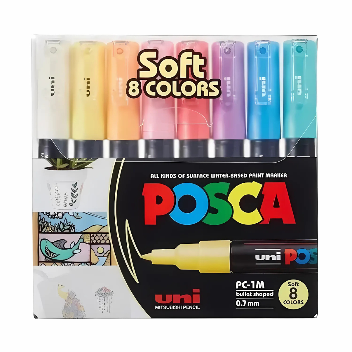 Estojo Caneta Posca Pc-1m Ponta Extra Fina 0.7Mm com 8 Cores Soft