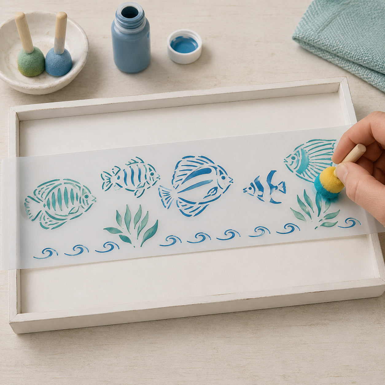 Stencil Estreito Peixes 8x28cm para Pintura Decorativa e Artesanato Ste-212 - Litoarte