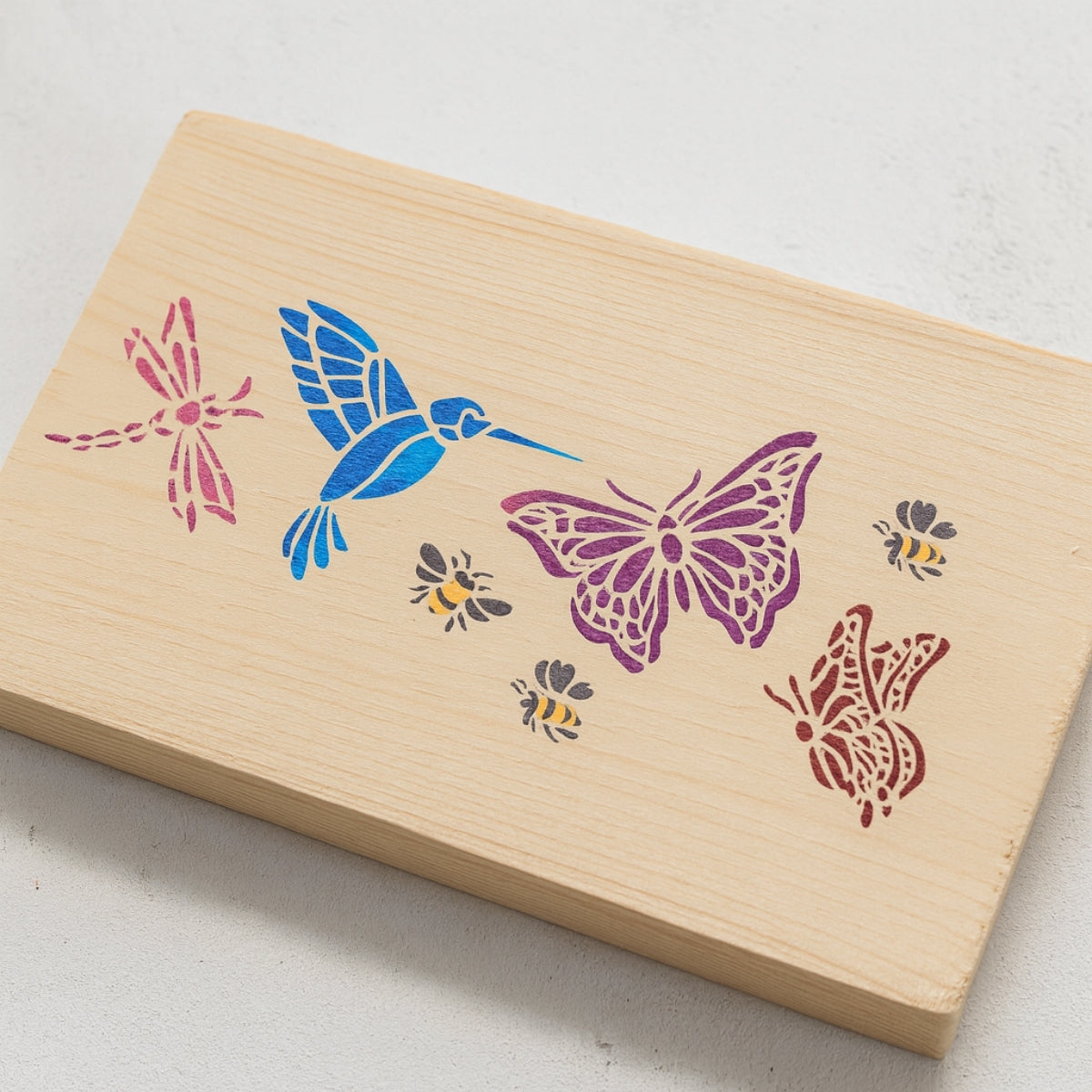 Stencil Opa 10x30cm - Borboleta, Pássaro e Abelhas - 1463
