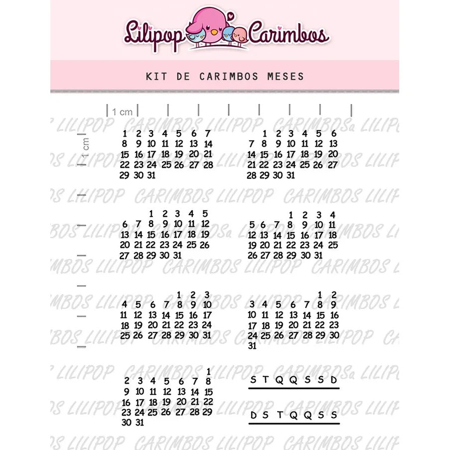 Cartela de Carimbos Meses em Fotopolímero para Artesanato e Scrapbook - Lilipop