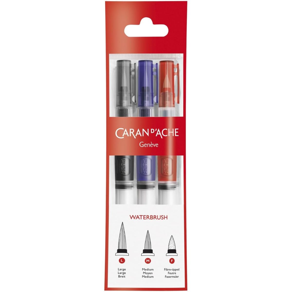 Kit Pincel com Reservatório Caran D'ache Blush Aquarelável com 3 Unidades