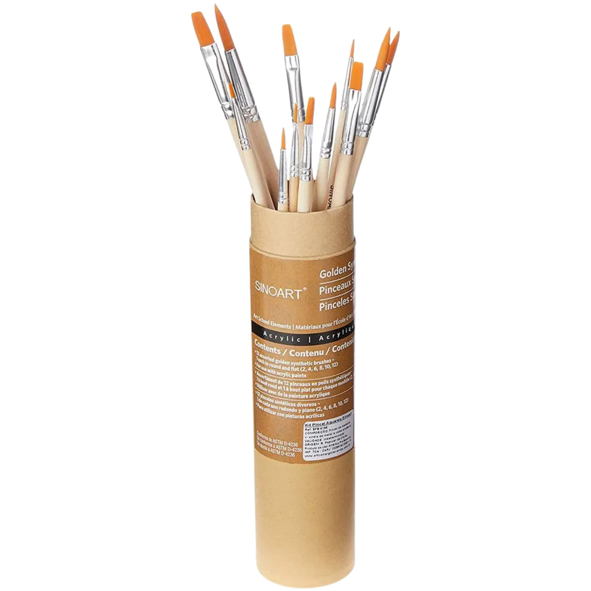Kit Pinceis de Acrílico Sinoart com 12 Peças - Sfb0196