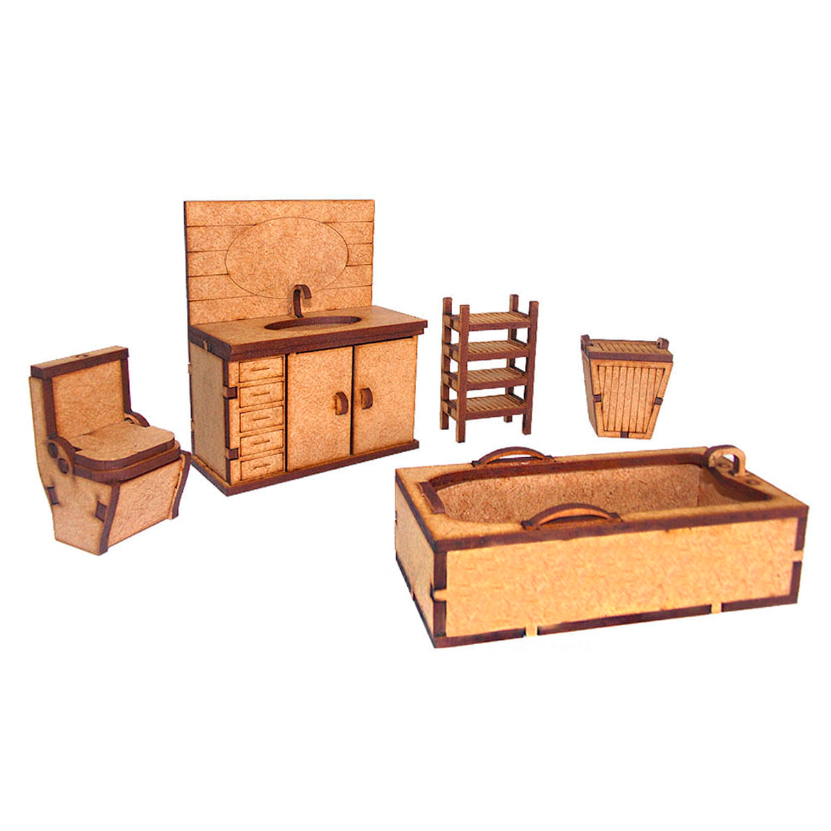 Kit Miniaturas Mdf Cru Banheiro K2005 - Woodplan
