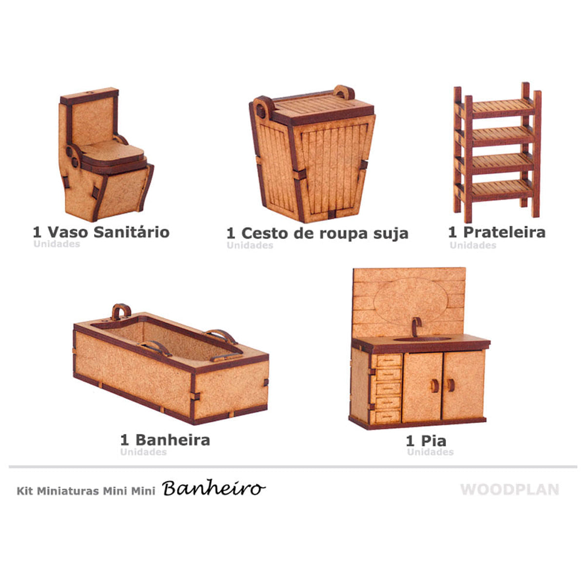 Kit Miniaturas Mdf Cru Banheiro K2005 - Woodplan