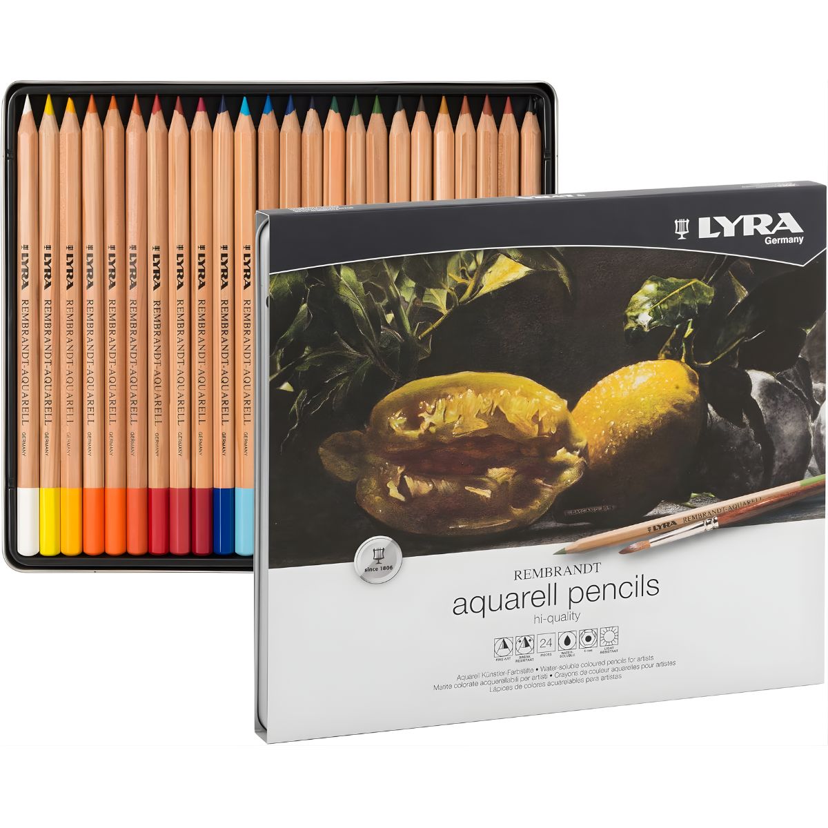 Estojo Lata Lápis de Cor Lyra Aquarelável Rembrandt Aquarell 24 Cores