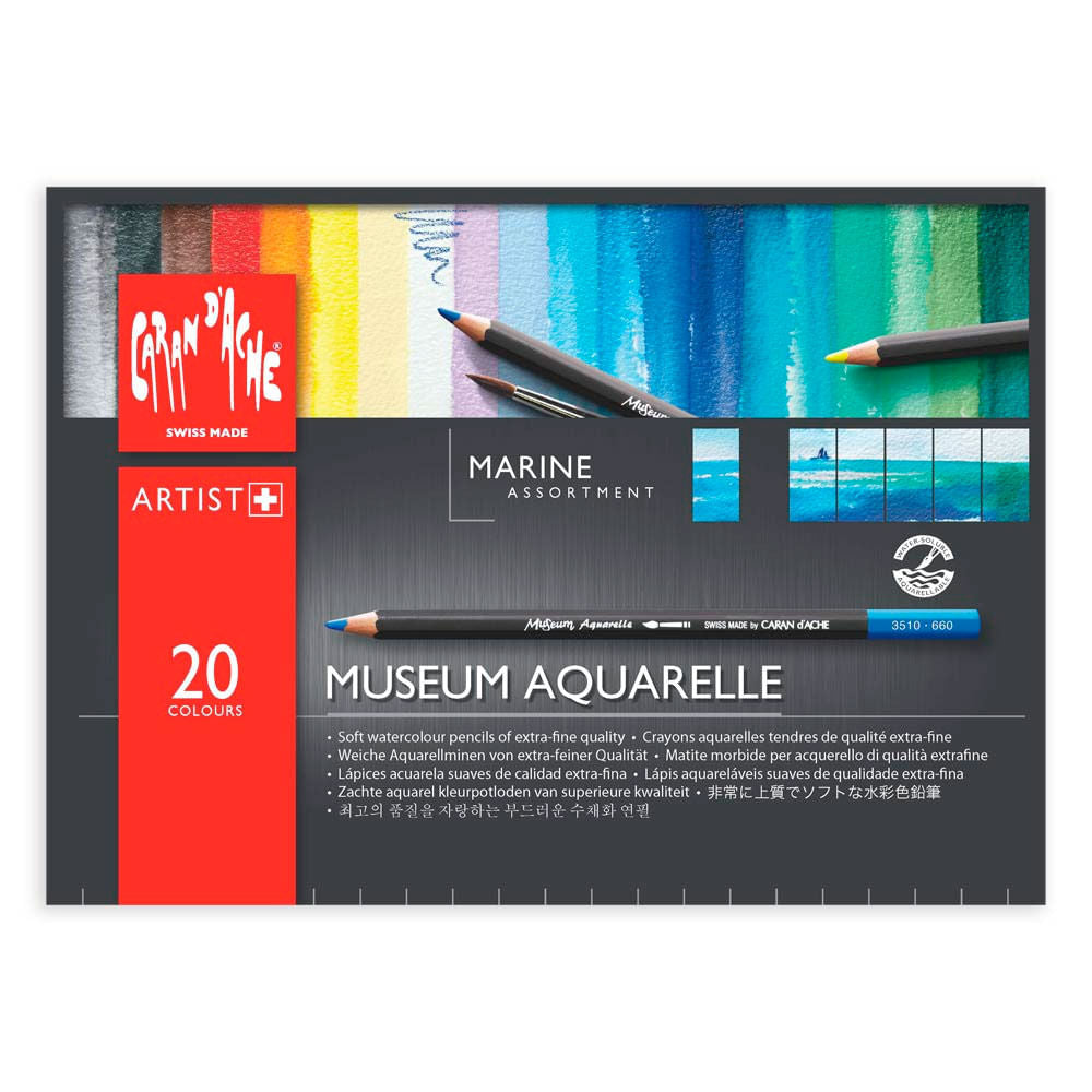 Estojo Lápis de Cor Caran D'ache Museum Aquarelável com 20 Cores Marine