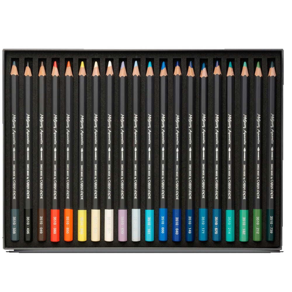 Estojo Lápis de Cor Caran D'ache Museum Aquarelável com 20 Cores Marine