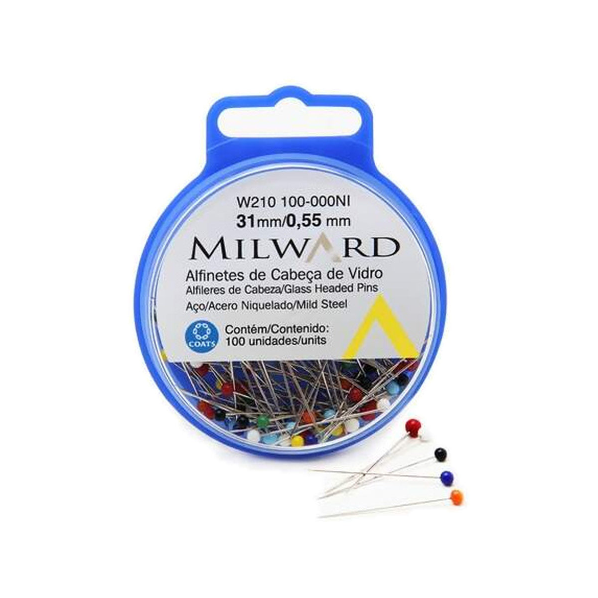 Alfinete Cabeça de Vidro 31mm Patchwork com 100 Unidades - Milward