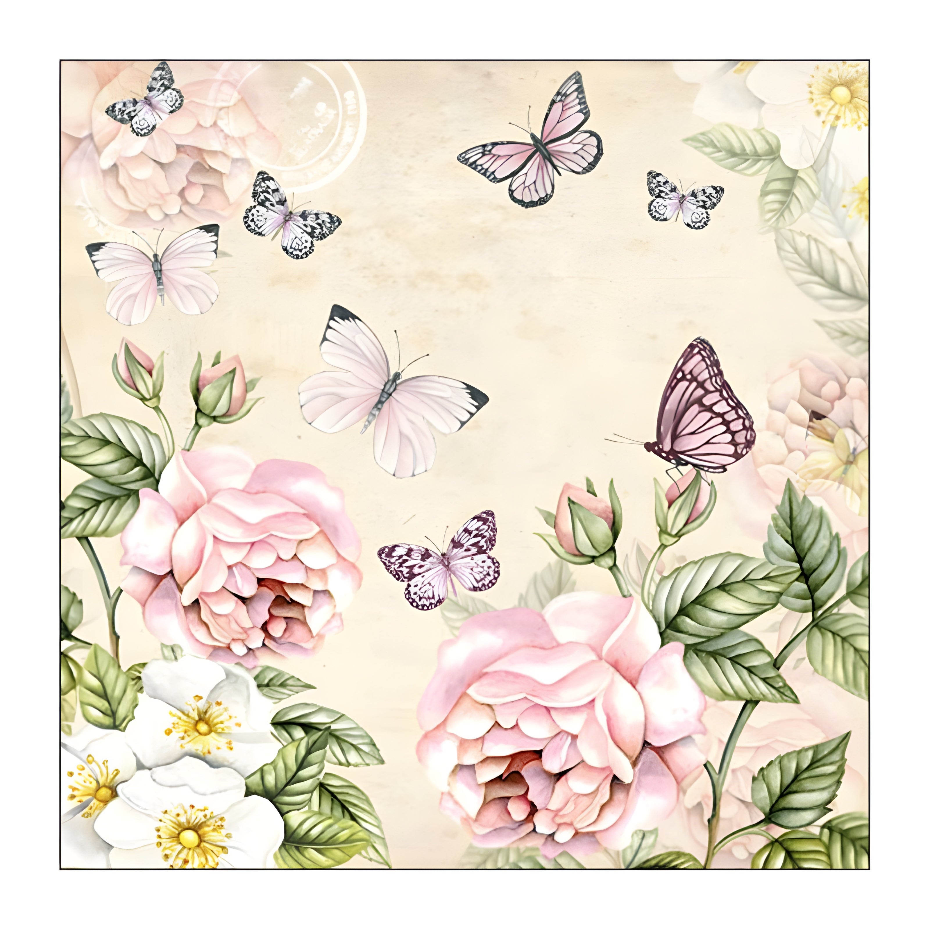Guardanapo para Decoupage Ambiente 33x33cm com 20 Unidades - Botânico Creme