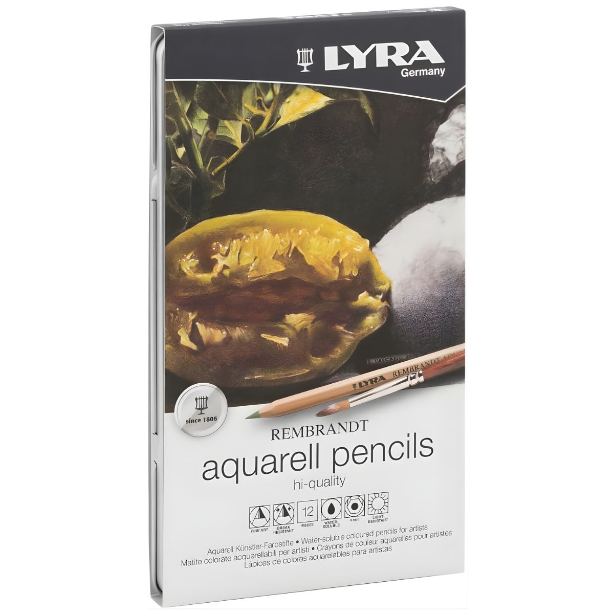 Estojo Lata Lápis de Cor Lyra Aquarelável Rembrandt Aquarell 12 Cores