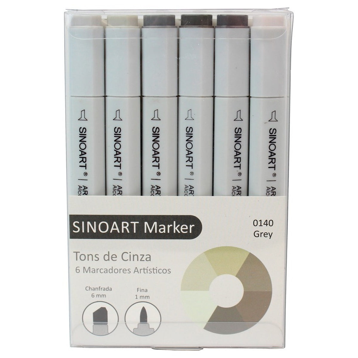 Marcador Artístico Sinoart Tons Cinza com 06 Cores