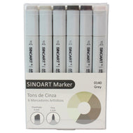 Marcador Artístico Sinoart Tons Cinza com 06 Cores