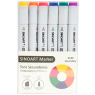 Marcador Artístico Sinoart Tons Basicos com 06 Cores