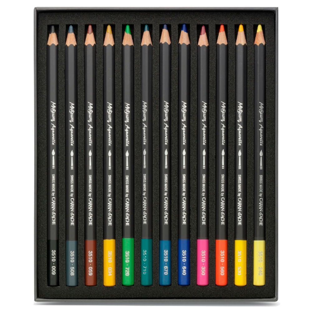 Estojo Lápis de Cor Caran D'ache Museum Aquarelável com 12 Cores