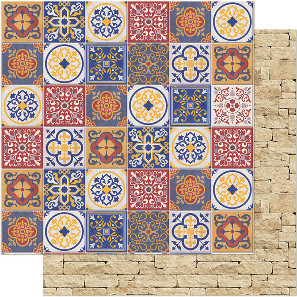 Papel para Scrapbook Dupla Face Azulejos Ii 30,5x30,5cm para Scrapbook e Papelaria Criativa Sd-0524 - Litoarte