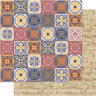 Papel para Scrapbook Dupla Face Azulejos Ii 30,5x30,5cm para Scrapbook e Papelaria Criativa Sd-0524 - Litoarte