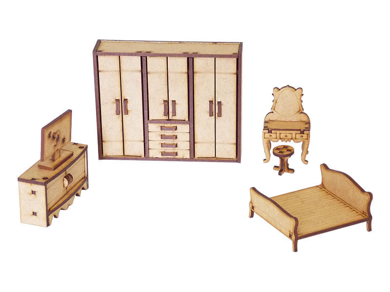 Kit Miniaturas Mdf Cru Quarto de Casal K2000 - Woodplan