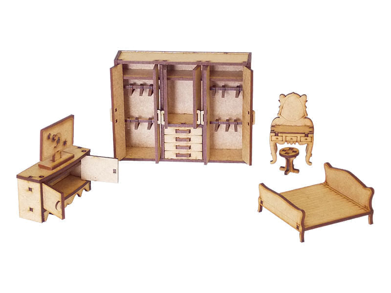 Kit Miniaturas Mdf Cru Quarto de Casal K2000 - Woodplan