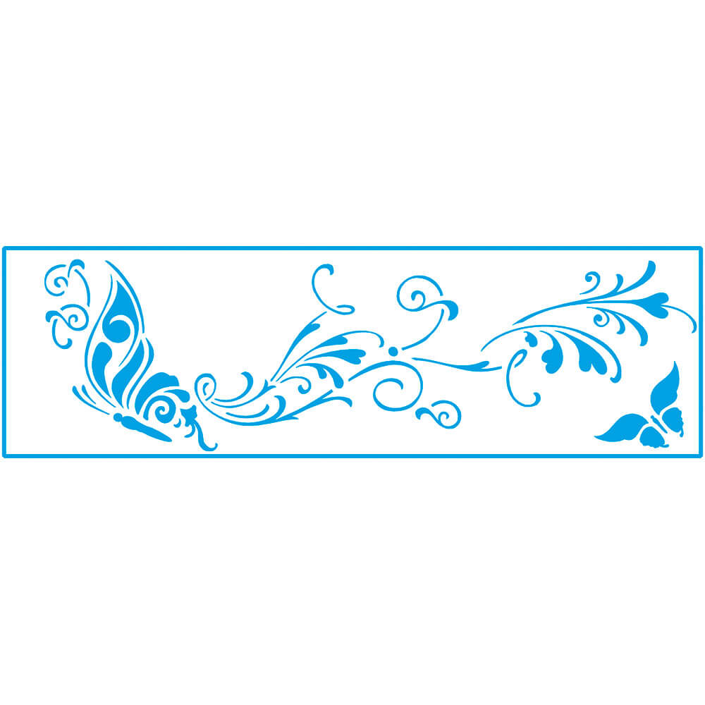 Stencil Estreito Borboleta Arabescos 8x28cm para Pintura Decorativa e Artesanato Ste-099 - Litoarte