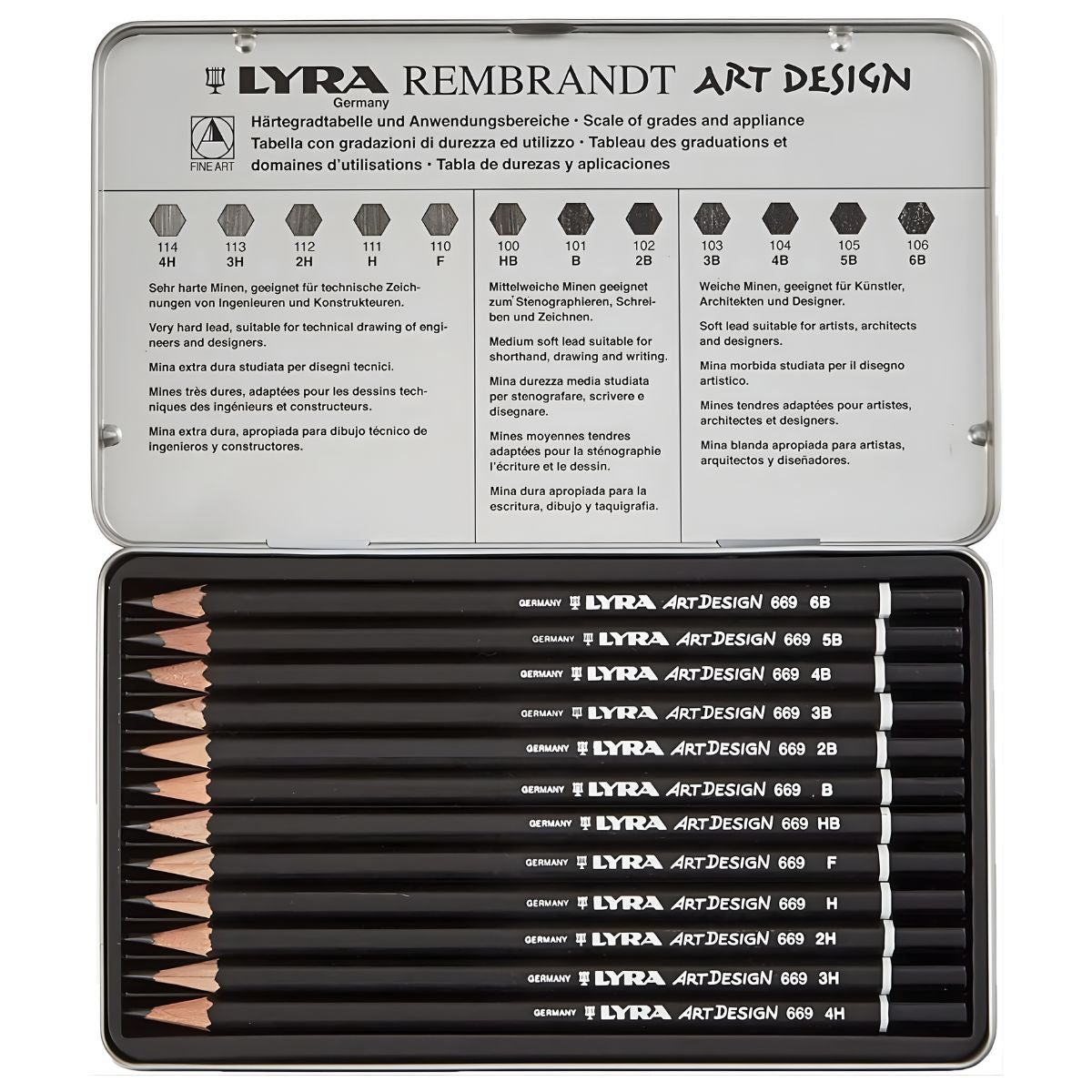 Estojo Lata Lápis Grafite Lyra Rembrandt Art Design 12 Graduações