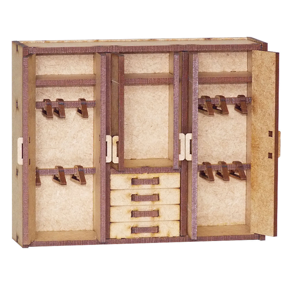 Miniatura Mdf Cru Guarda-roupa de Casal 11x13,6x3cm M1040 - Woodplan