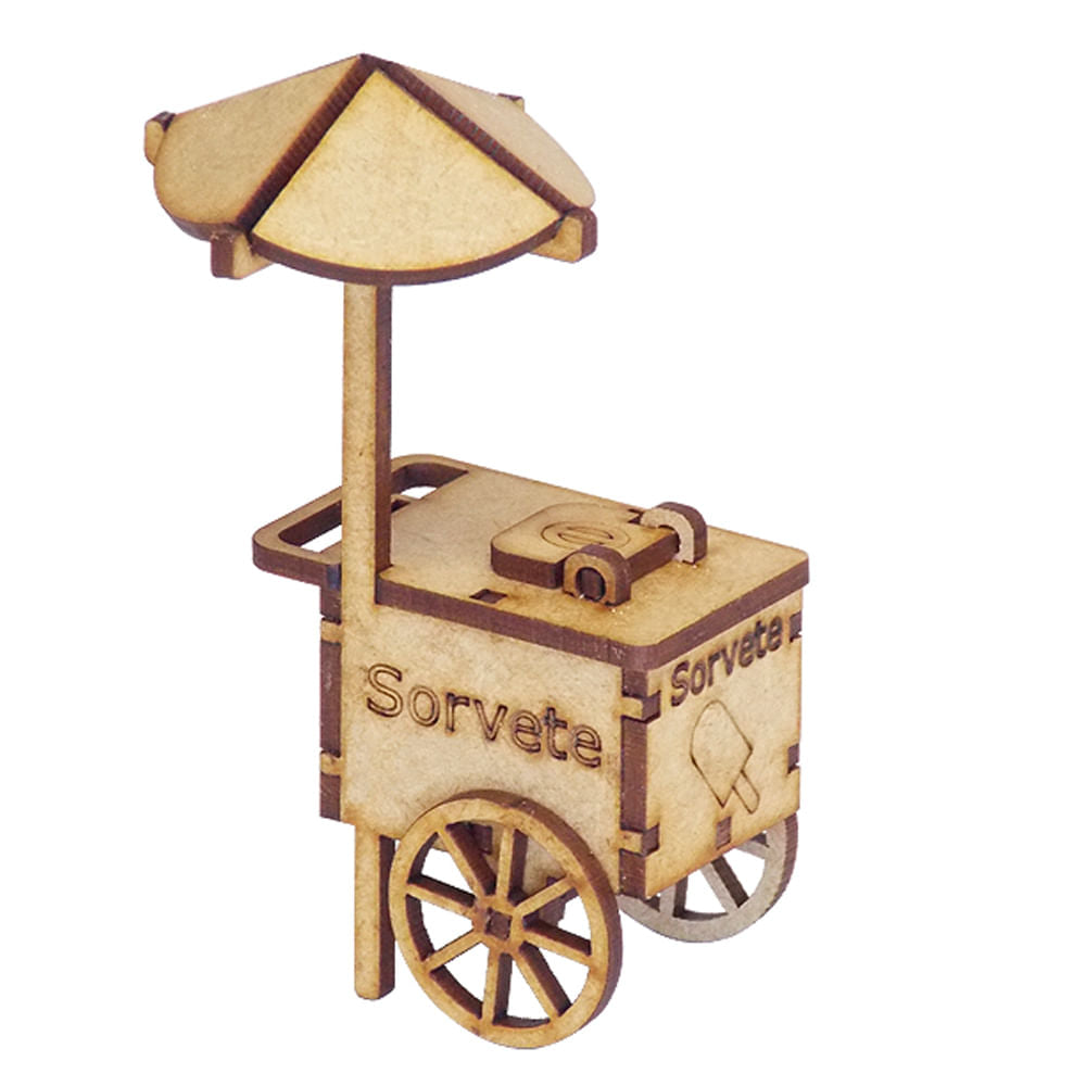 Miniatura Mdf Cru Carrinho de Sorvete 12x7x3,6cm M1043 - Woodplan