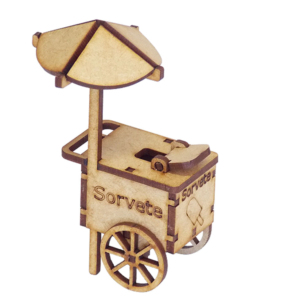 Miniatura Mdf Cru Carrinho de Sorvete 12x7x3,6cm M1043 - Woodplan
