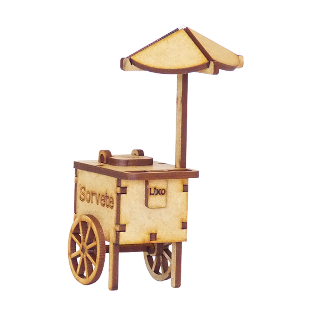 Miniatura Mdf Cru Carrinho de Sorvete 12x7x3,6cm M1043 - Woodplan