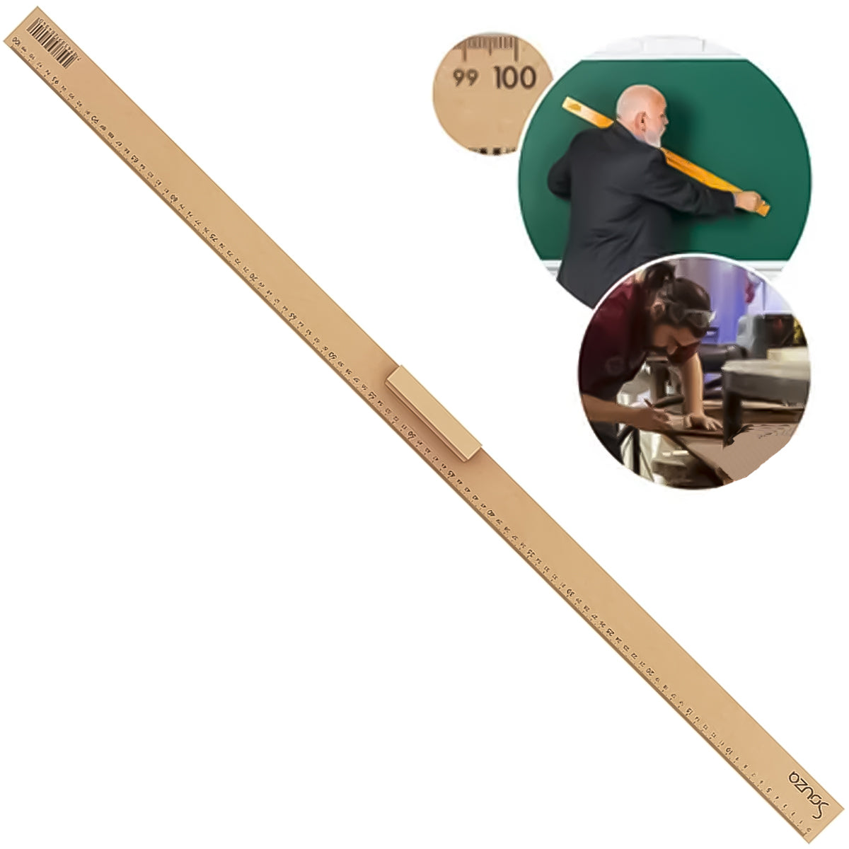 Régua de Madeira Souza Mdf 100cm com Pegador Natural